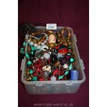 A box of miscellaneous Costume Jewellery; beads, brooches,