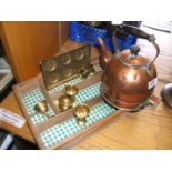 A Copper kettle, brass egg cups, etc.