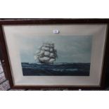 A large, framed Montague Dawson Print of Racing Clippers,