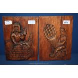 A Pair of Iberian Hand Carved Pine Wall Plaques Depicting Basket Maker and Mason.