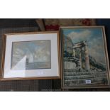 Two Paintings - 'Tholos at Delphi' and 'Breton Fishing Boat'.