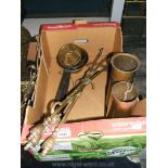 Miscellaneous Brass items including WWI Shell Cases, Fire Irons, Pans,