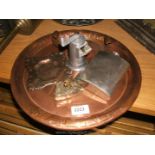 A Copper Johnnie Walker Tray, Pepper grinder, Hip Flask, etc.