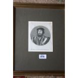 A framed Portrait Engraving on handmade paper, Vaclav Hollar (1607-1677), Hans Holbon (1465-1524),