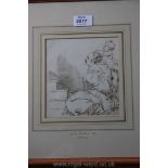 A framed Pen, ink and wash of Mother and Child on stairs attributed to John Northcote, R.A.