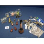 A quantity of miscellanea including miniature brass telescope, Dickens pipe tamper, pipe,