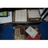 Two boxes of books including old military prints, bound volumes,
