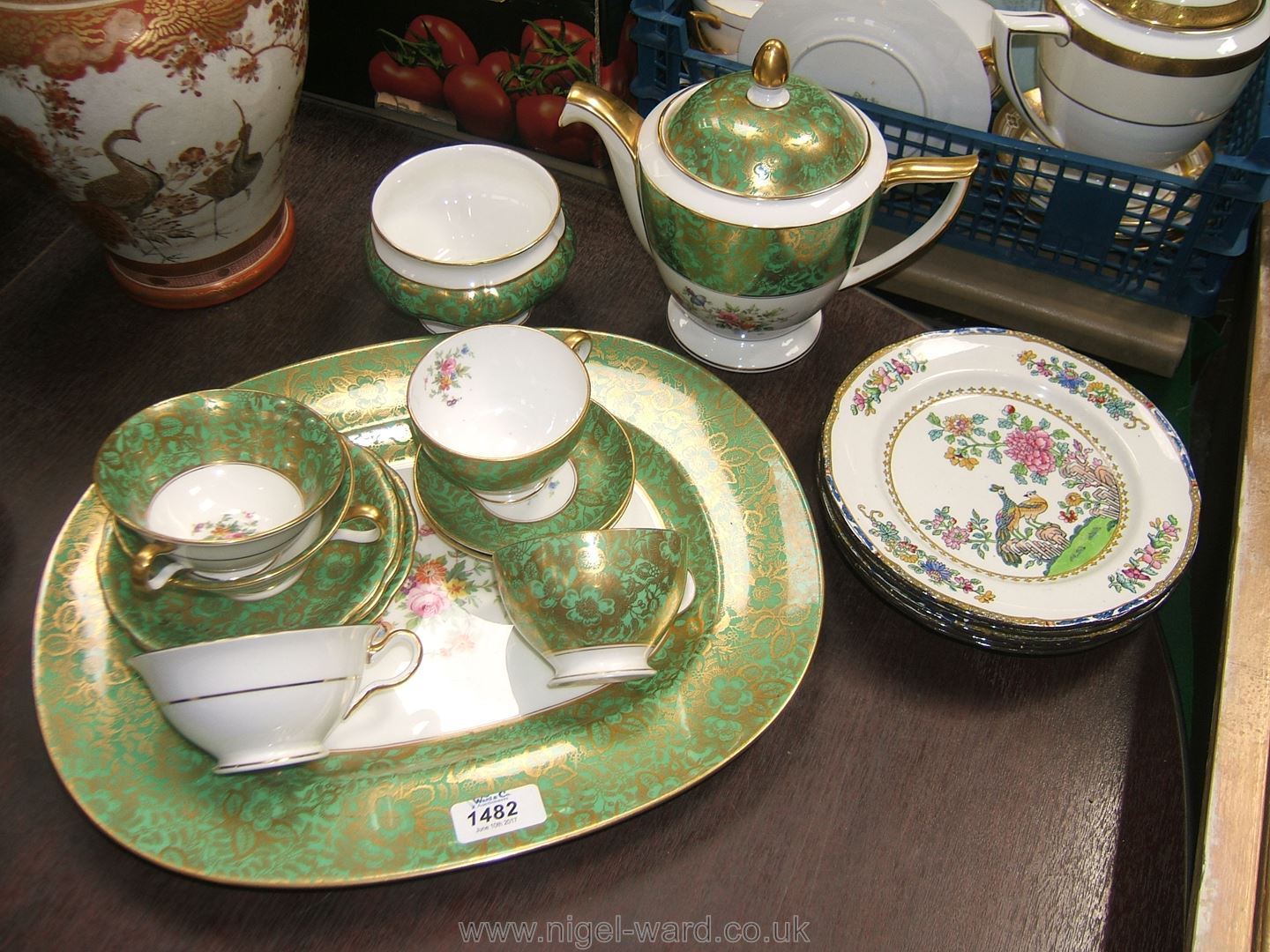 A quantity of Minton 'Brocade' china including teapot, cups and saucers, sugar bowl and meat plate,