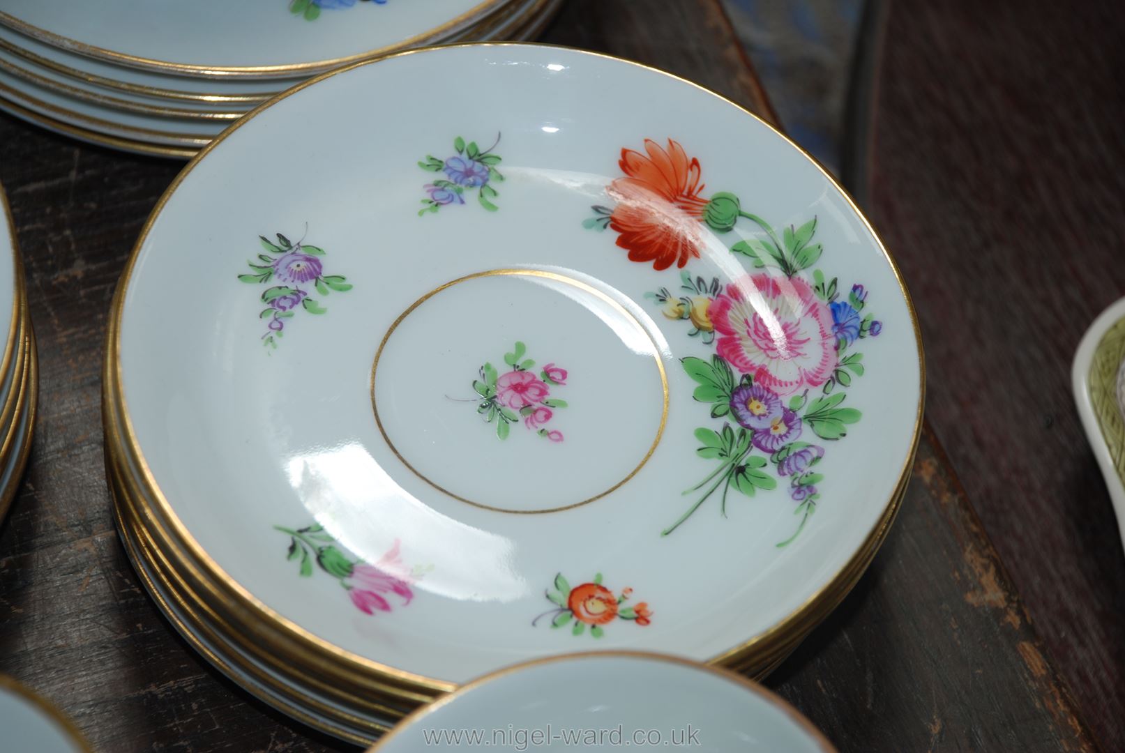 A Dresden part Teaset, with pretty floral hand painted decoration, comprising 11 cups, - Image 5 of 5