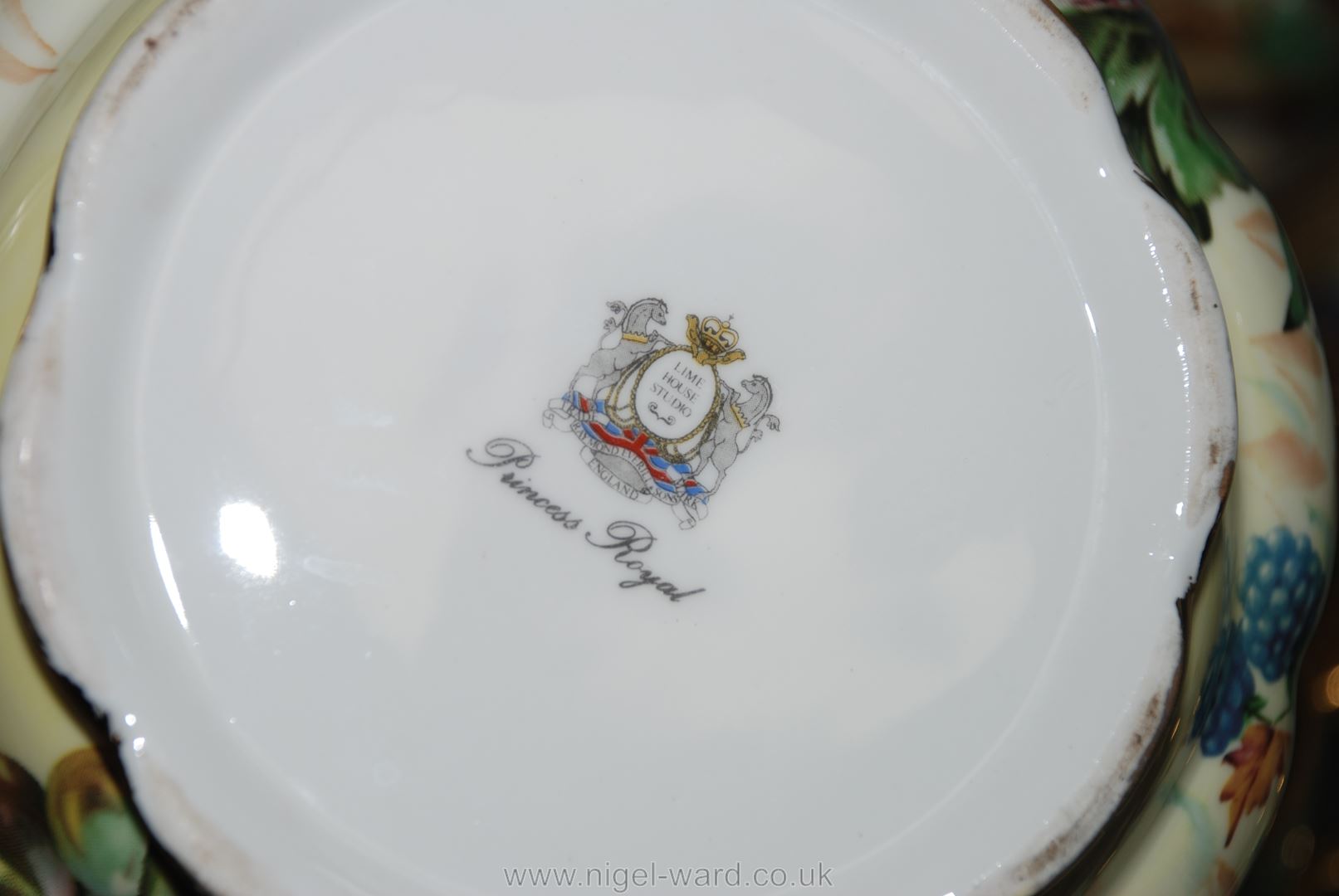 A Raymond Everill 'Princess Royal' Tea Service, fruit decorated, including teapot, sugar bowl, - Image 4 of 7
