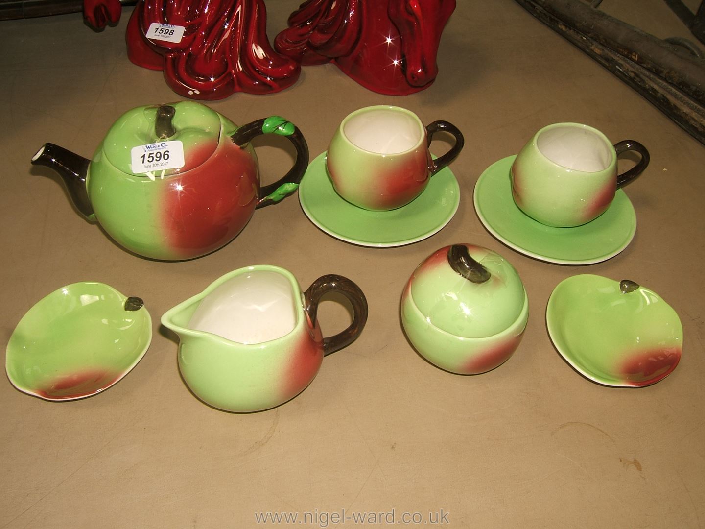 A vintage Carlton ware tea for two Apple tea set, including a tea pot, sucrier, milk jug,