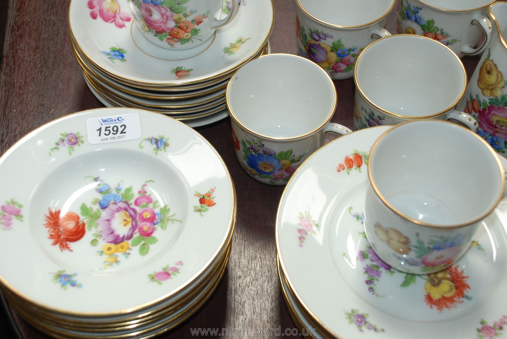 A Dresden part Dinner service including six cups, saucers, shallow fruit bowls, - Image 2 of 5