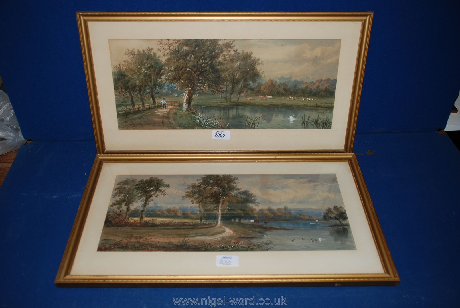 Cox: two Victorian Watercolours of river scenes, 7 3/4'' x 18''.