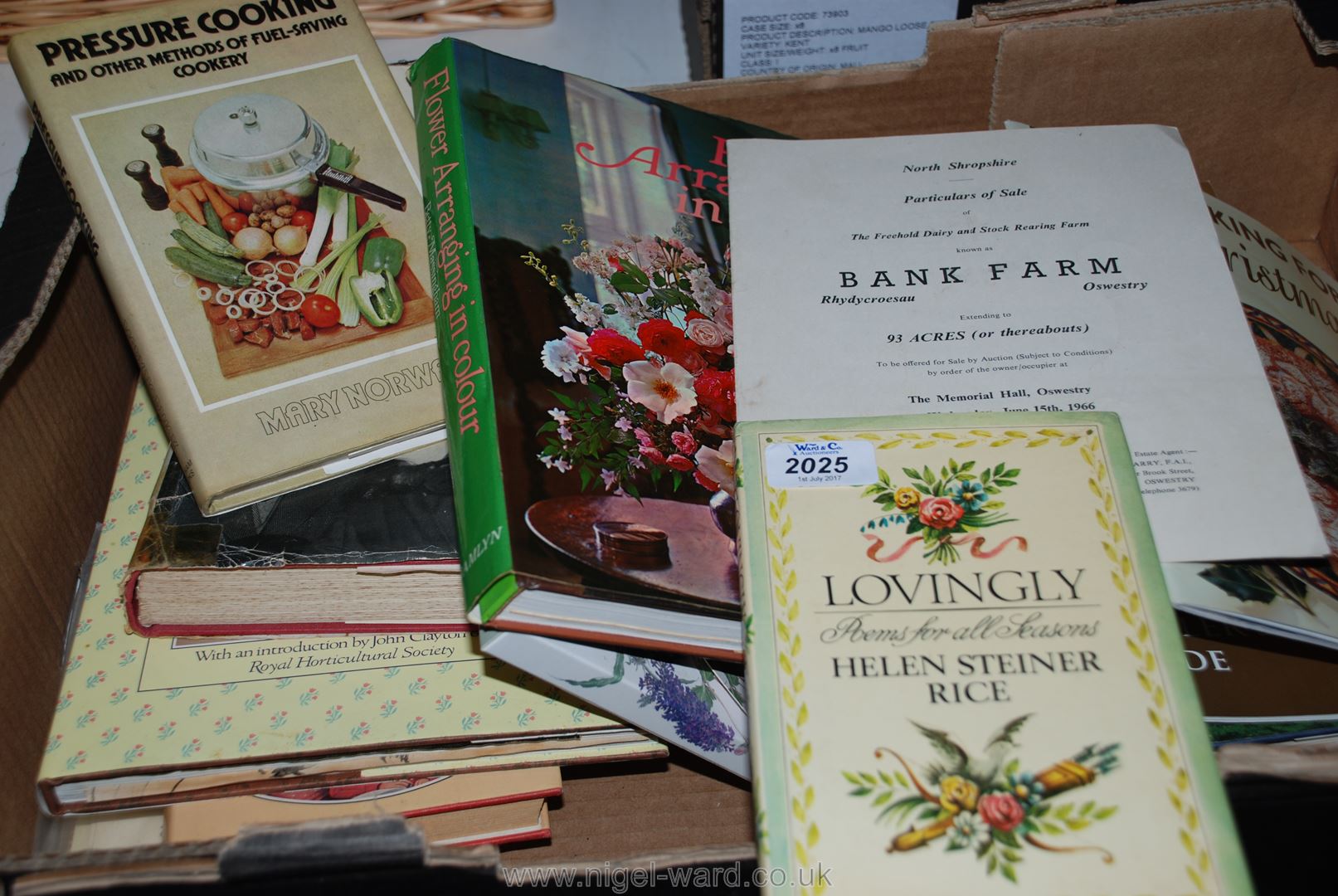 A box of Books incl Flower Arranging, Pressure Cooking,