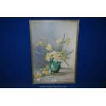 A very well executed Watercolour of Daffodils in a vase by J. Manning-Buller 1914, 14'' x 20 1/2".