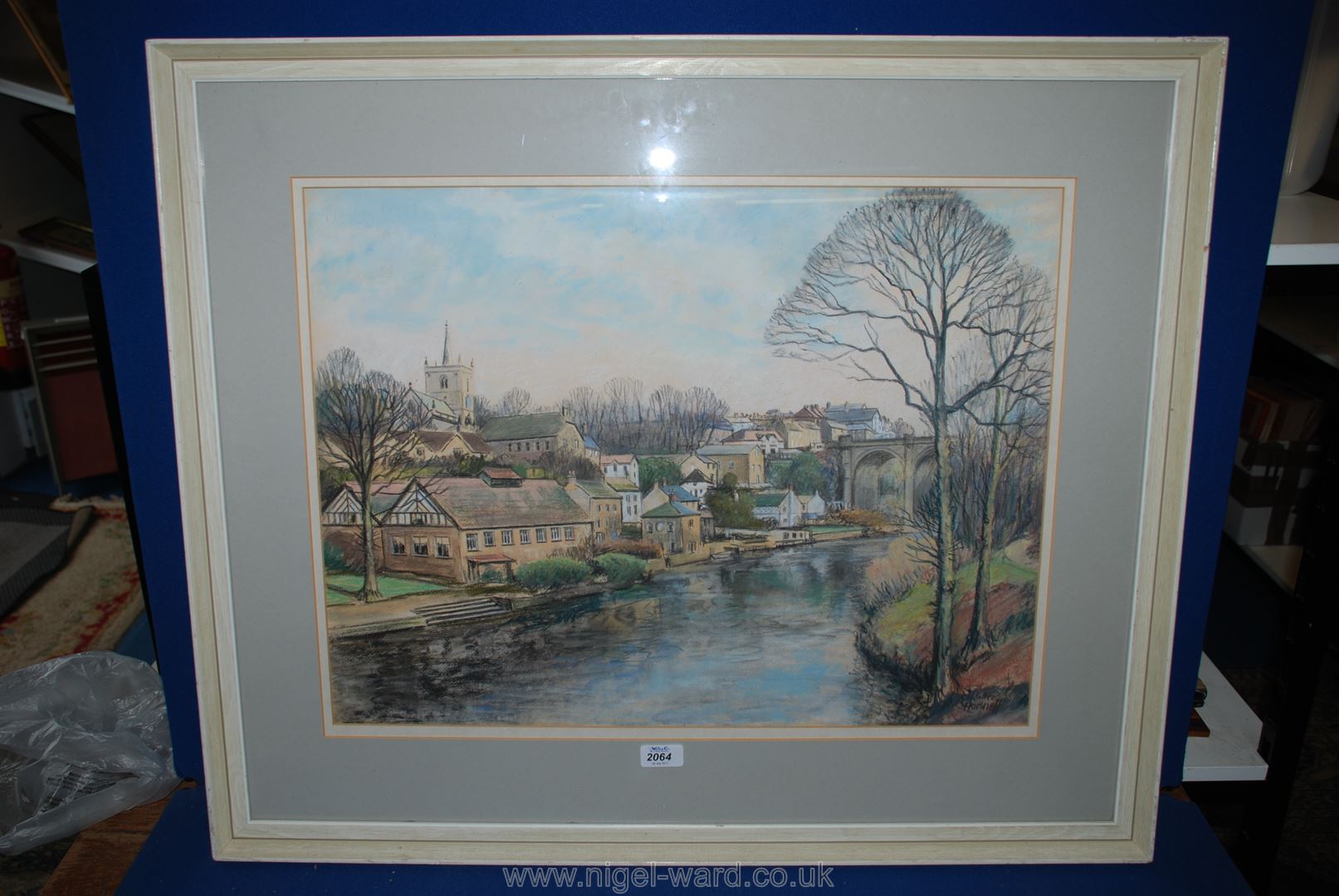 Walter Horsnell: Pastel of a town and river view.