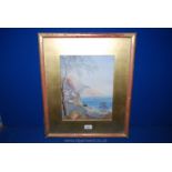 An early 19th c. Watercolour, possibly The Amalfi Coast in period gilt frame, 10" x 13".