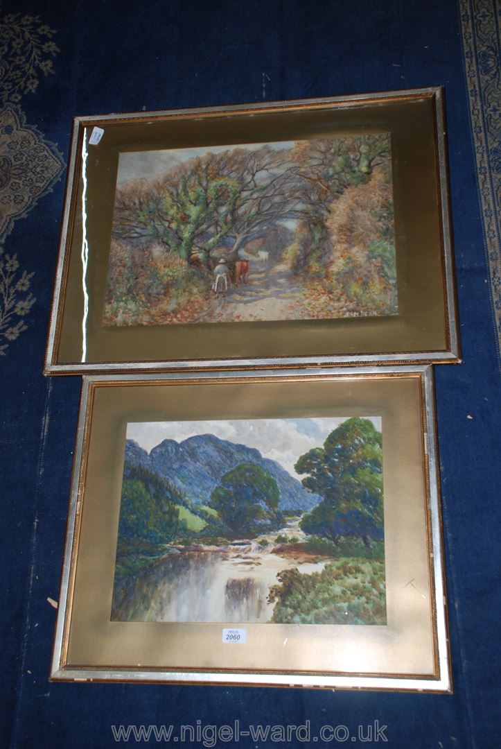 Sam Dean: two large Watercolours of a farmer's wife and a river scene