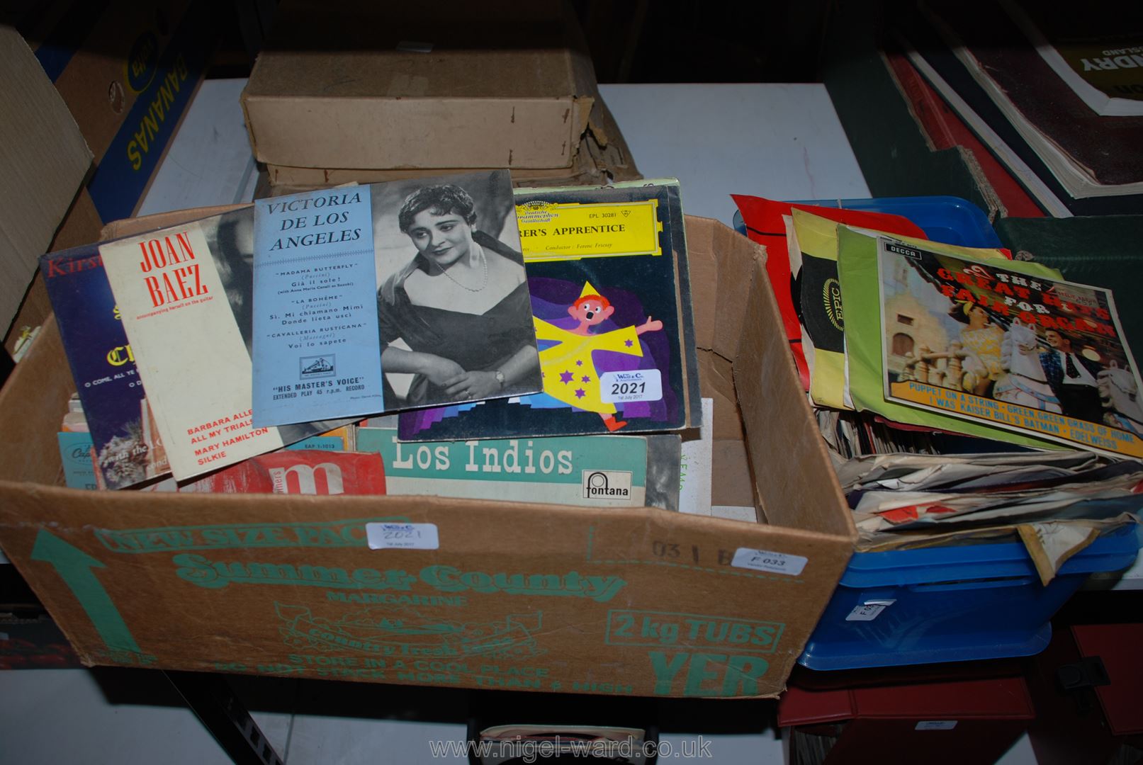 Two Boxes of 45's incl The Great Hits for Fair Organs, The Sorcerer's Apprentice,