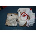 A quantity of embroidered napkins, handkerchiefs, lace, etc.