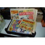 A crate of comics inc Valliant, Shoot magazines, Boys World,