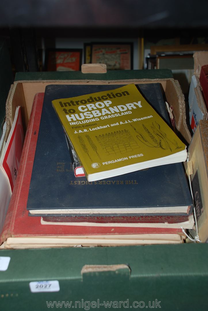 A box of books inc soil management, atlas, crop husbandry,