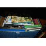 A box of books inc Atlases, Guide to Ireland, Book on Longitude,