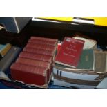 Three boxes of books and classical sheet music inc Sibelius, Chambers Encyclopedia, Novels,