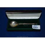 A Silver John Pinches Christmas Spoon with Dickensian figure