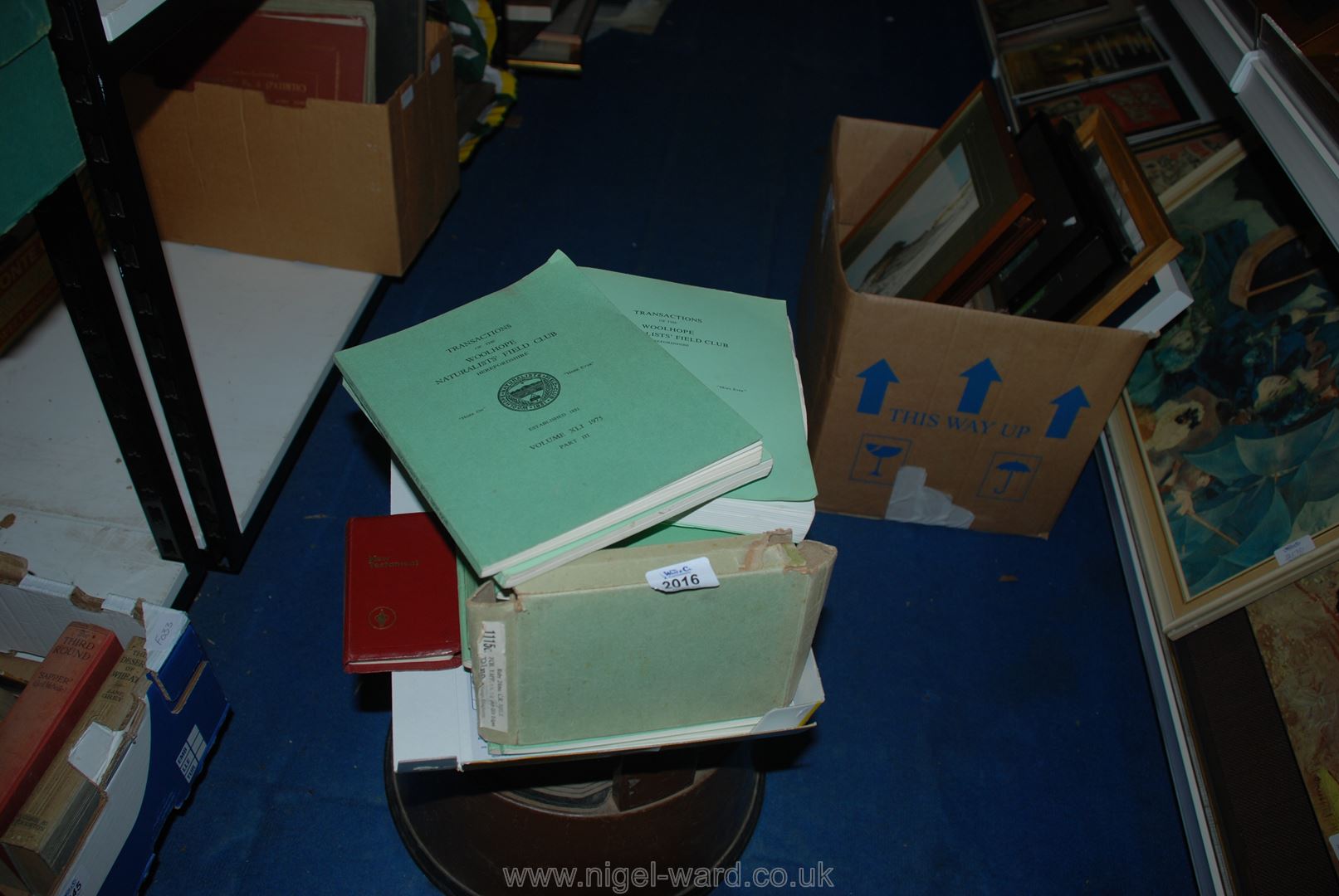 A box of Editions Transactions Woolhope Naturalists field club and two bibles