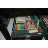 A box of books inc Carlton Ware, Boys Annual, Christies,