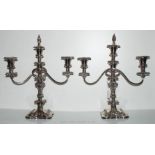 A pair of silver plated two branch Candelabras,