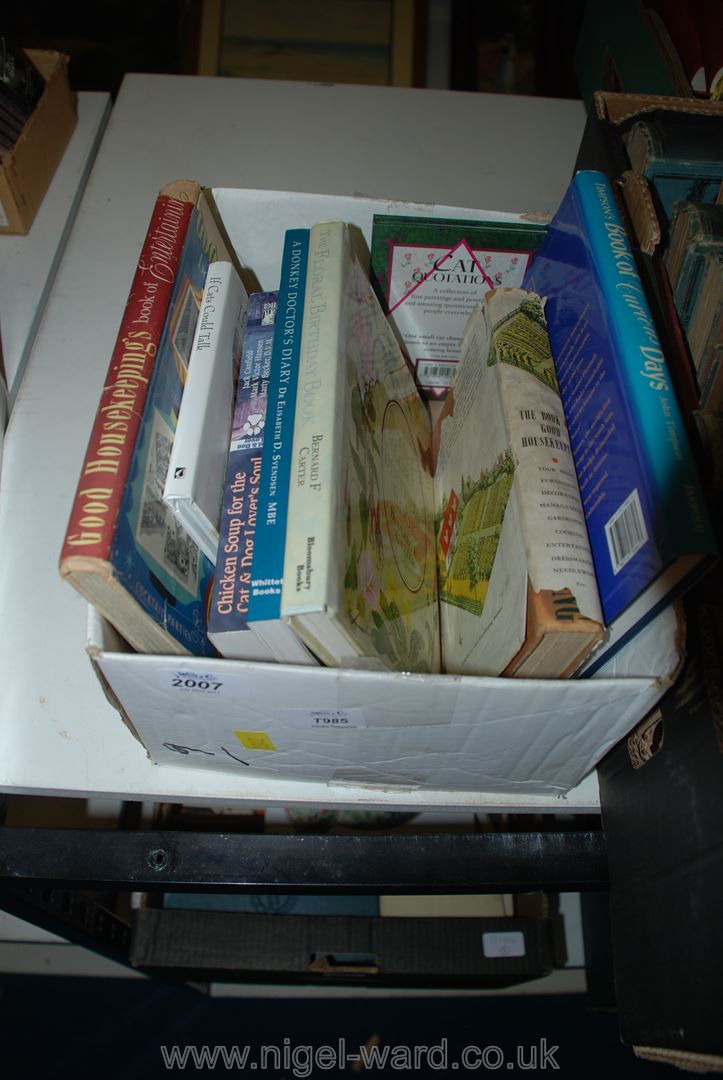 A box of books inc Timpsons book of curious days, housekeeping,