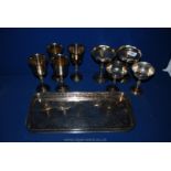 A plated galleried Tray and a quantity of plated goblets