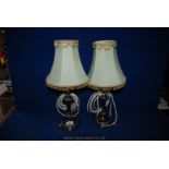 A pair of silver plated Table Lamps with pale green shades