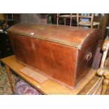 A 19th c. Pine dome top Chest of large proportions having iron strap hinges and handles.