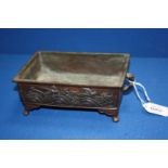 An Oriental bronze shallow Planter decorated with fish, waves and birds, 7 1/2" x 5 1/4" x 3" tall,