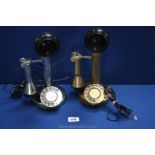 Two vintage style Telephones, one brass, one chrome,
