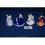 Four miniature Royal Doulton figures including Christine, Mary,