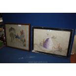 Two Embroidery Pictures of Ladies in Garden,