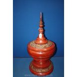 A scarce Burmese red lacquer temple offering box (Hsun Ok) with a band of raised decoration