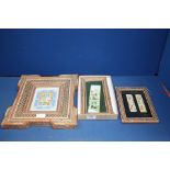 Three Middle Eastern Paintings on bone with Khatam frames