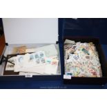 A box file of First Day Covers, album sheets, blocks of Stamps, etc.