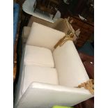 An oatmeal coloured fabric upholstered double drop-end two seater Knoll type Sofa.