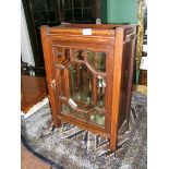 An Edwardian table top glazed Mahogany Display Cabinet having a swag inlaid top over a Boxwood