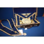 A Masonic Regalia in leather case, Hampshire and Low, case marked F.R.J.