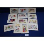 Thirteen WWI embroidered silk Postcards