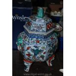 A Chinese ming style Douria painted large Censer with cover