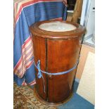 A Victorian Mahogany cylindrical Pot Cupboard with marble top and lower moulding.