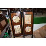 Two Hardwood Japanese Screens with inset Watercolours